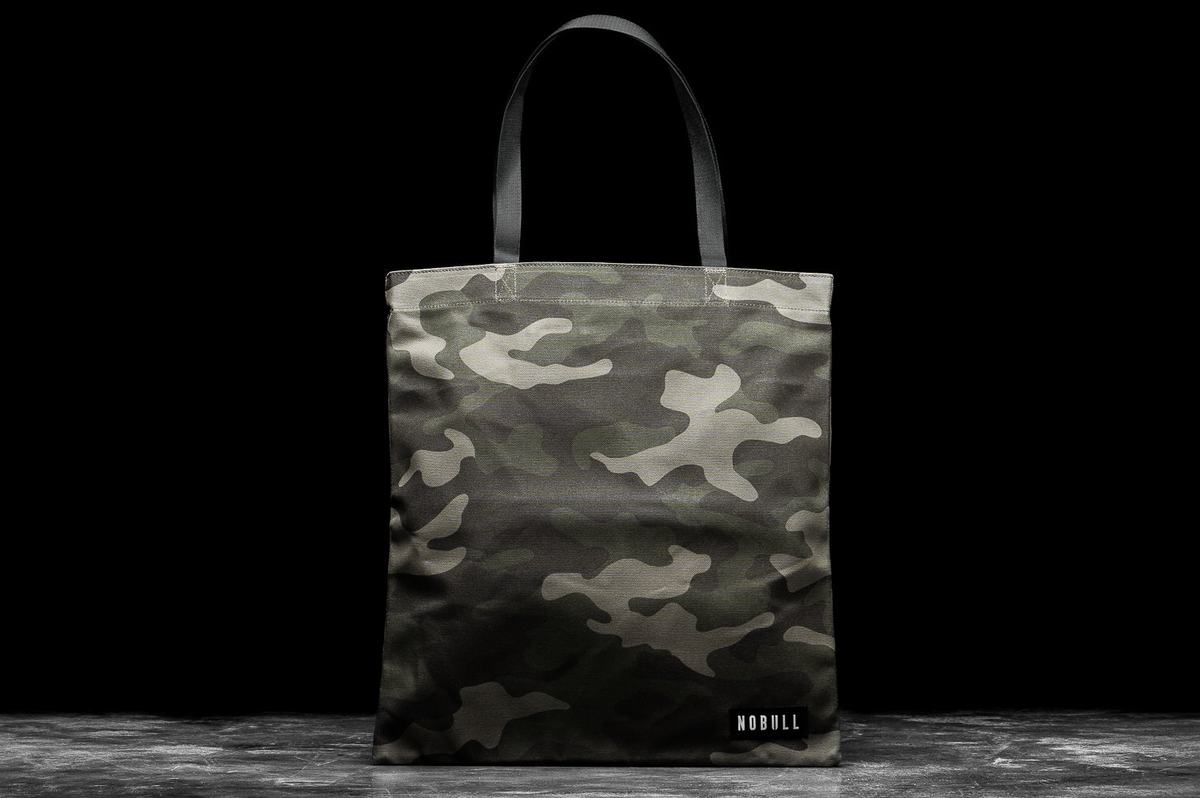Nobull Waxed Canvas Tote Men's Bags Green Camo | Australia (NW5318)